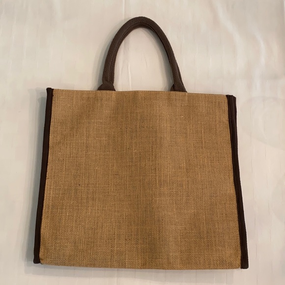 Burlap Bag Tan Brown Handles Woven Straw Tote Shopper Suitable for Monogram - Picture 1 of 6